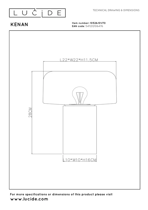Lucide KENAN - Lampe de table - Ø 22 cm - 1xE14 - Bois - technique